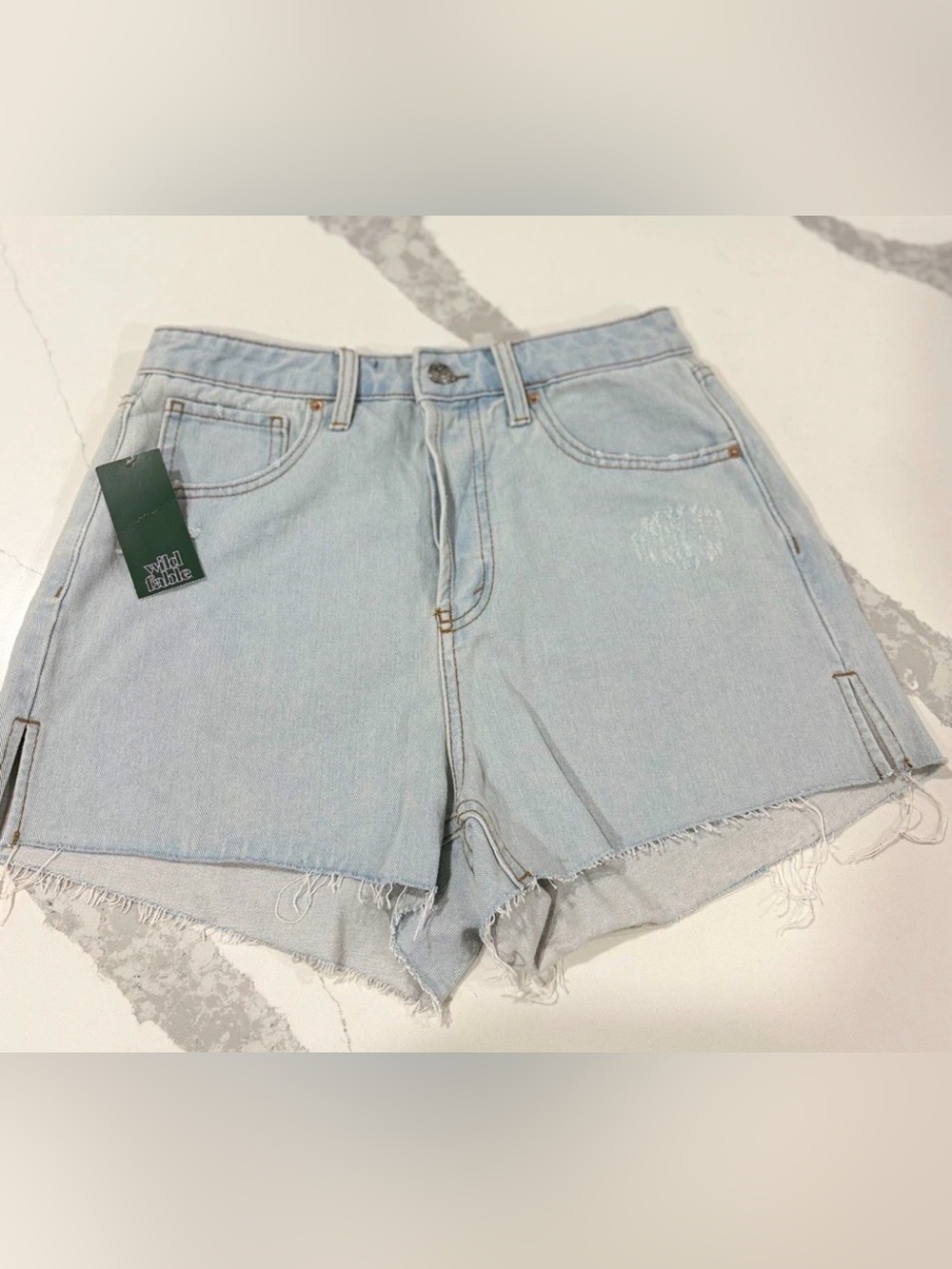 wild fable Light Blue High-Rise Denim Shorts with Frayed Hem